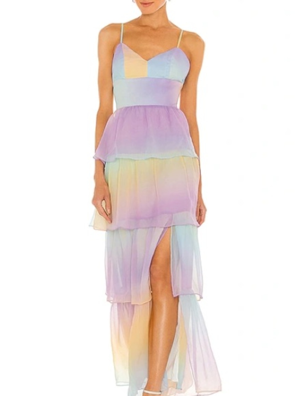 Pastel Ombre Tiered Thaddea Maxi Rainbow Dress